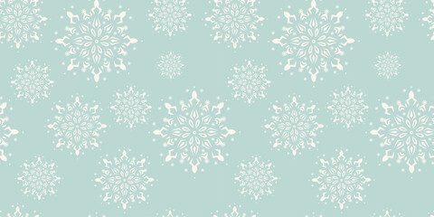 Christmas seamless pattern with snowflakes. Retro textile. Winter background  for greeting card, wrapping paper design, fabric. Christmas decoration. Vector illustration.