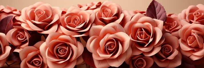 Floral Print Roses Leaves Ochre Red , Banner Image For Website, Background, Desktop Wallpaper
