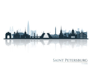 St. Petersburg skyline silhouette with reflection. Landscape St. Petersburg, Russia. Vector illustration.