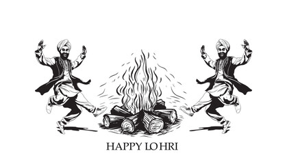 Punjabi festival lohri celebration bonfire background. Vector illustration