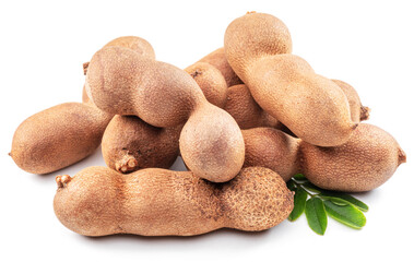 Tamarind fruit pods isolated on white background.