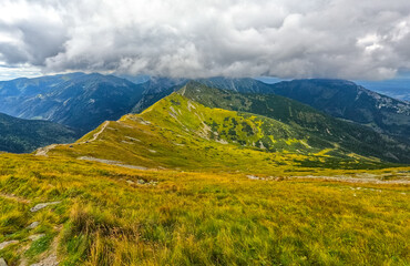 Mountains landscape panorama to the top of Kasprowy Wierch Poland