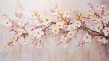 oil painting of sakura or cherry blossom, muted color, for wall art, wallpaper, background, and printing design