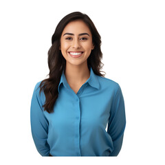 Professional and portrait of Smiling Asian Caucasian Business Woman and transparent background, Businesswoman in blue shirt smiling looking at camera.