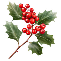 Winter Holly Branch with Berry isolated on transparent background