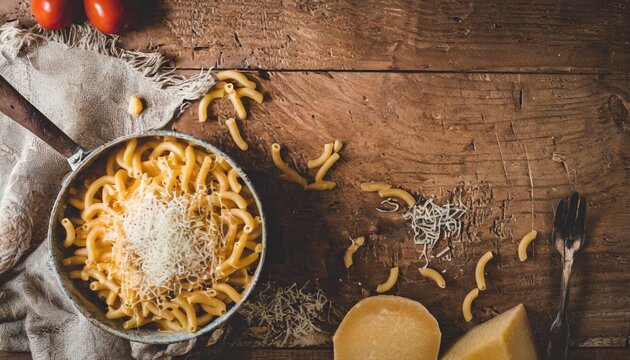 Copy Space image of Macaroni and Cheese, Pasta combined with a creamy cheese sauce.