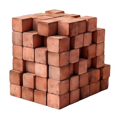 Heap of red bricks isolated on transparent background