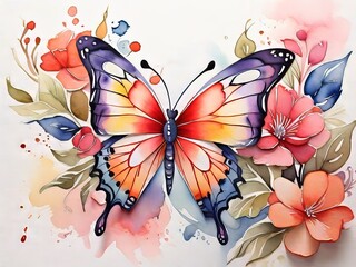 una mariposa con colores intensos en acuarela - obrazy, fototapety, plakaty
