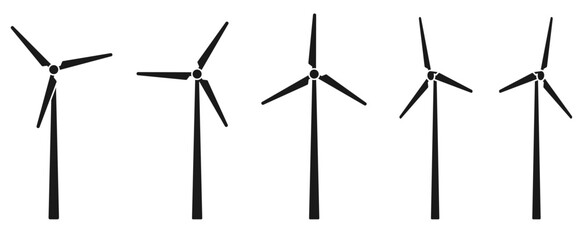 wind turbines vector. for design template, icon, logo or symbol. flat design with black color vector illustration isolated on white background.  © Zhee-Graphic