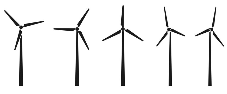 wind turbines vector. for design template, icon, logo or symbol. flat design with black color vector illustration isolated on white background. 