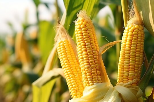 A yellowing cornfield a close up view.