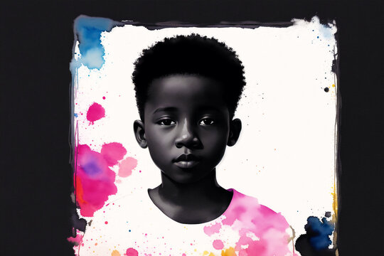 Black History month. An illustration of a little black boy. Silhouette. Watercolor paint. Generative AI