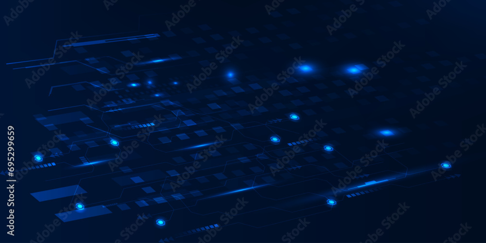 Poster vector illustration of digital circuit network technology perspective background.design for game gra