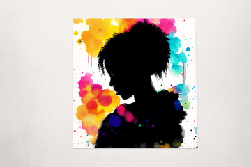 Black History month. An illustration of a little black girl. Silhouette. Watercolor paint. Generative AI