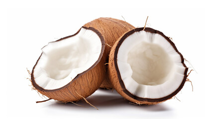 coconuts with coconuts flakes isolated on the white background. Sliced ripe coconut. generative ai