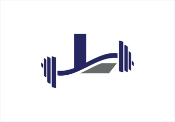 Fitness Gym Logo On Letter L. Fitness Club Icon With Exercising Equipment. Initial Alphabet Letter L GYM Logo Design Template.