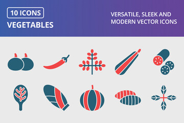 Vegetables Glyph Two Color Icons Set - obrazy, fototapety, plakaty