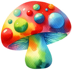Colorful cute watercolor mushroom rainbow illustration