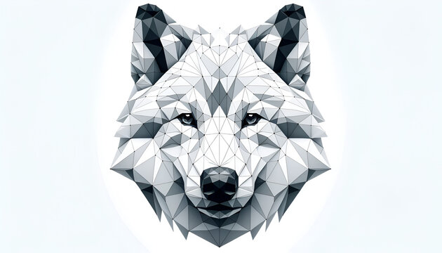 Face of a wolf on a white background, isometric 3D, ultra HD, low polygon