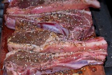 Close up of freshly spiced lamb chops