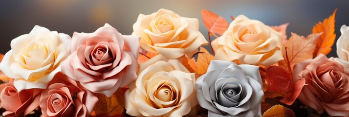 Bouquet Roses Autumn Leaves , Banner Image For Website, Background, Desktop Wallpaper