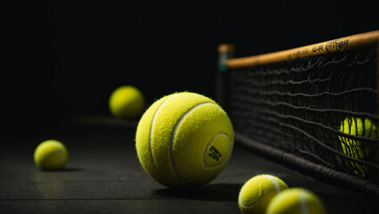 Yellow tennis vintage ball on black background. generative AI