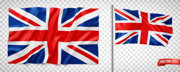 Vector realistic illustration of United Kingdom flags on a transparent background.
