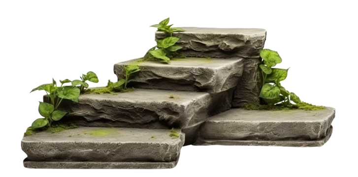 Stone steps surrounded by lush greenery, cut out