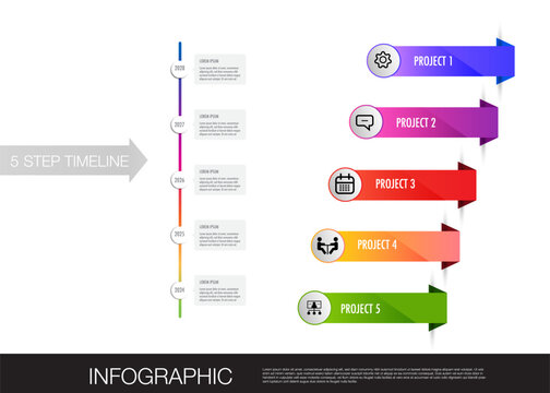 infographic template 5 step for business direction, marketing strategy, diagram, data, glowth, arrow timeline, for presentation report and progress