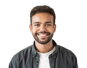 Foto op Canvas Closeup portrait of handsome smiling young man isolated in transparent PNG. Laughing joyful cheerful men studio shot © kite_rin