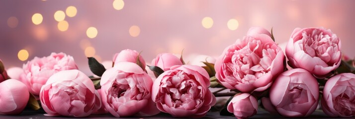 Beautiful Peony Flowers Roses On Light , Banner Image For Website, Background, Desktop Wallpaper