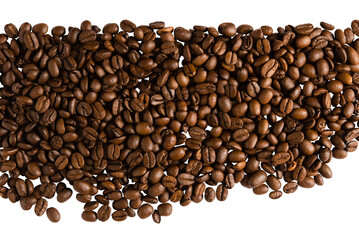 Roasted coffee beans, png, isolated on transparent background. Top view of coffee. Copy space for text. Border.