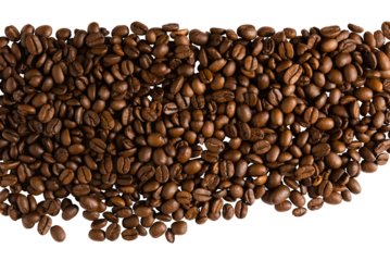 Roasted coffee beans, png, isolated on transparent background. Top view of coffee. Copy space for text. Border.