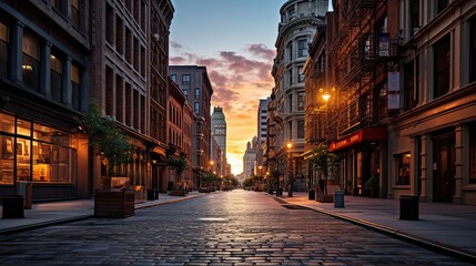Obraz premium Empty street at sunset time in SoHo district