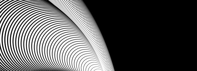 An abstract vector illustration, Smooth curves of abstract vector wavy lines gracefully undulate with a gradient against a black background for science, music, and modern aesthetics.