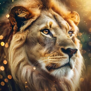 The Majestic Lioness in wide aperture and bokeh lights.