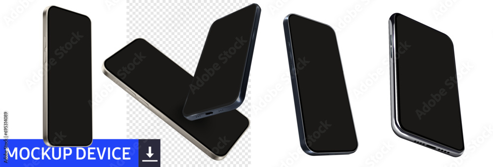 Poster smartphone mockup. dynamic display of multiple smartphone mockups in various angles isolated on tran