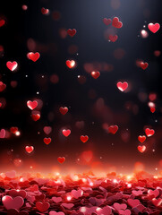 3d rendering two neon red hearts valentine's day background with text space