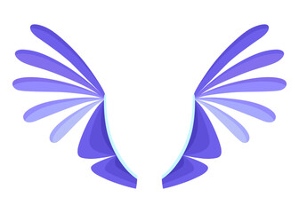 Cartoon wings of fairy creatures, fantasy characters and animals. Wings pairs with colorful cover designs. Isolated cartoon vector illustration