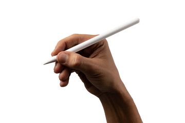 Black male hand holding smart pencil, Sign, signature concept. Isolated