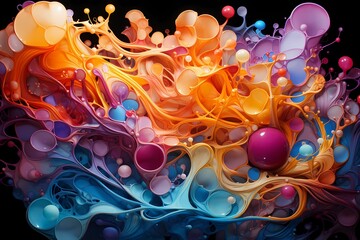 A vibrant explosion of liquid colors blending into intricate patterns