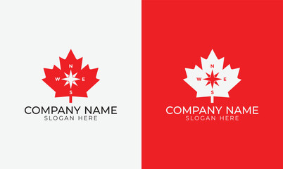 Fototapeta na wymiar Canada maple leaf with compass navigation logo symbol icon vector graphic design illustration Pro Vector