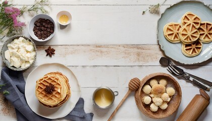 Fototapeta premium Copy Space image of waffles made from pumpkin puree, eggs and flour, with the addition of cinnamon, cloves.
