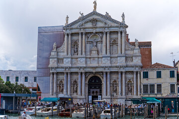 Fototapeta premium Scenic view of cloister church Santa Maria di Nazareth City of Venice on a blue cloudy summer day. Photo taken August 6th, 2023, Venice, Italy.