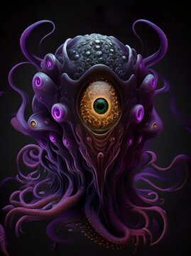 One eyed alien tentacle octopus jellyfish monster gaming style creature design animation