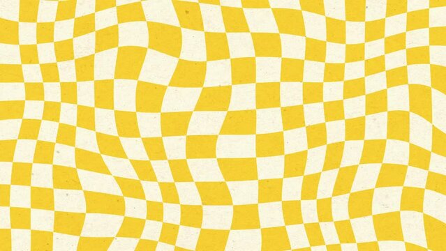 Retro 70s stylized background with yellow and white tiles waving, grainy texture, seamless loop, 4k animation