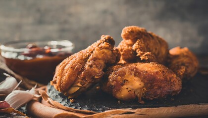 Copy Space image of Classic Southern Fried Chicken on dark background.