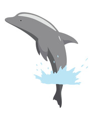 Dolphin jumping out of water animation element. Illustration of dolphin performing an acrobatic jump in the ocean. Great for marine life or summer vacation designs
