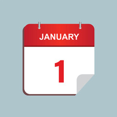 Fototapeta na wymiar Calendar icon design. Calendar icon with date 1 January. Calendar icon symbol vector. First day of year