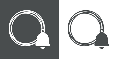 Tiempo de Navidad. Logo campana de boda. Icono con marco circular con líneas con silueta de campana de navidad para su uso en felicitaciones y tarjetas - obrazy, fototapety, plakaty